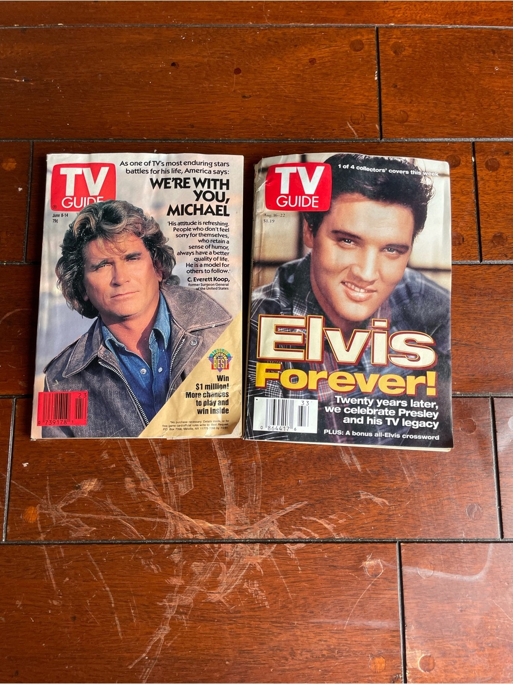 TV Guide Magazines Featuring Michael and Elvis - Red, Cream